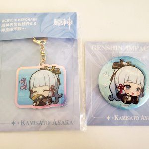 Genshin Impact Official Ayaka Acrylic Keychain Badge Button 2 Piece Lot Set